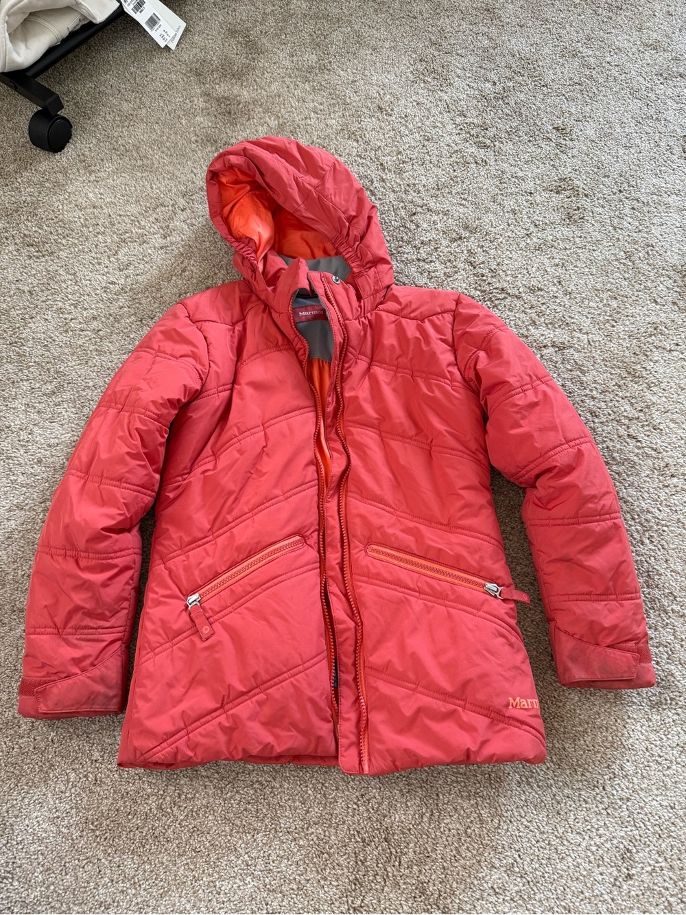 Marmot Kids' Coral Red Hooded Insulated Jacket Size Medium